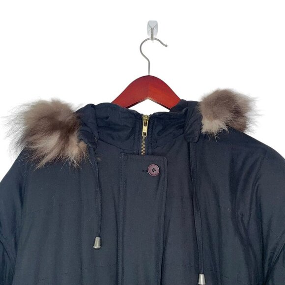 Vintage Hillary Paige fox fur coat winter button zip detachable hood black large - Picture 2 of 5